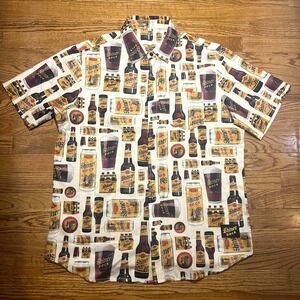 Shiner Bock Beer Shirt Mens XL All over print Short Sleeve Button Up Outdoor